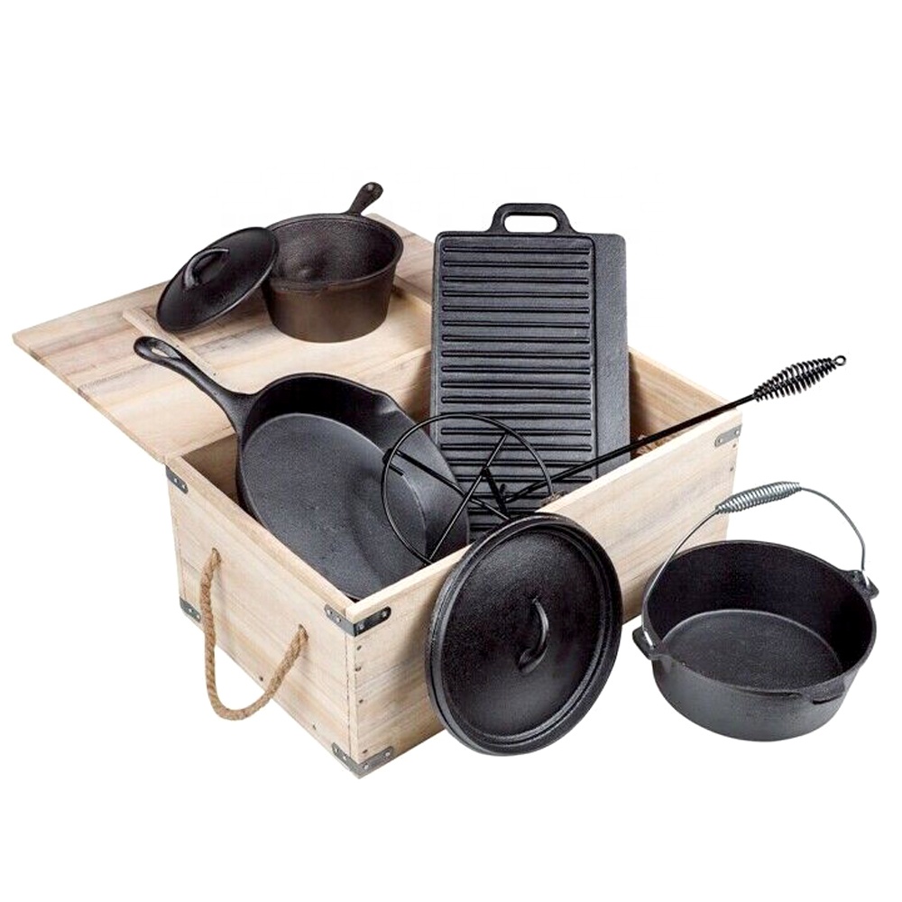 Camping Cooking Dutch Oven - Barbecue pré-assaisonné robuste Camping en plein