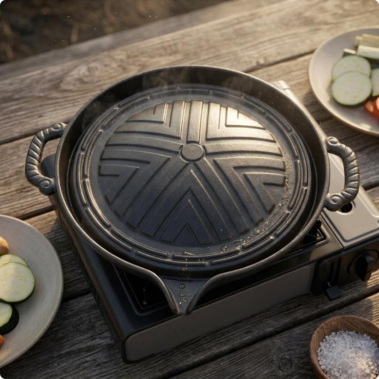Skillet Cast Iron Camp - Poêle ovale en fonte pour barbecue