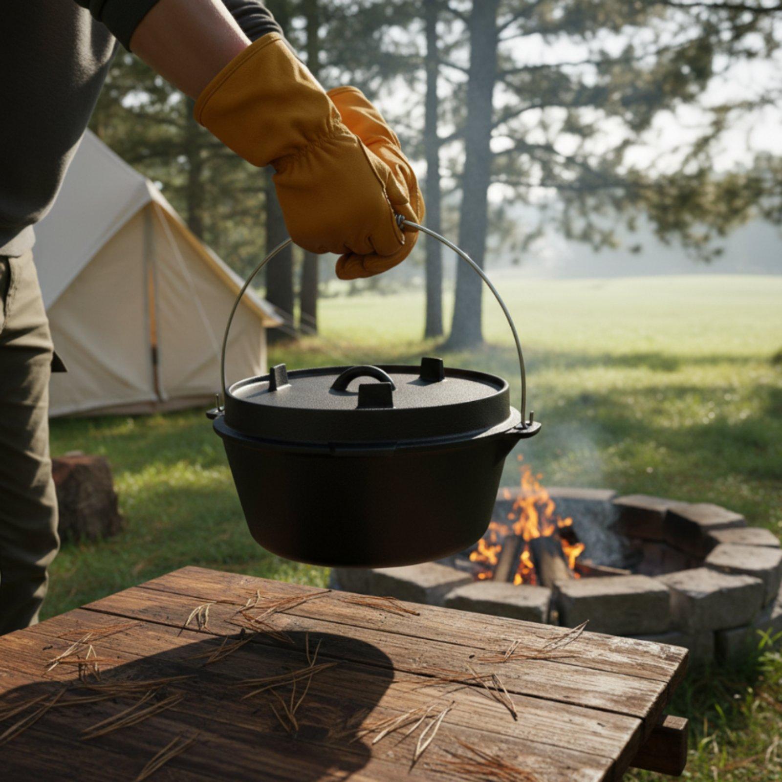 Camping Cooking Dutch Oven - Cocotte hollandaise en fonte pour extérieur,