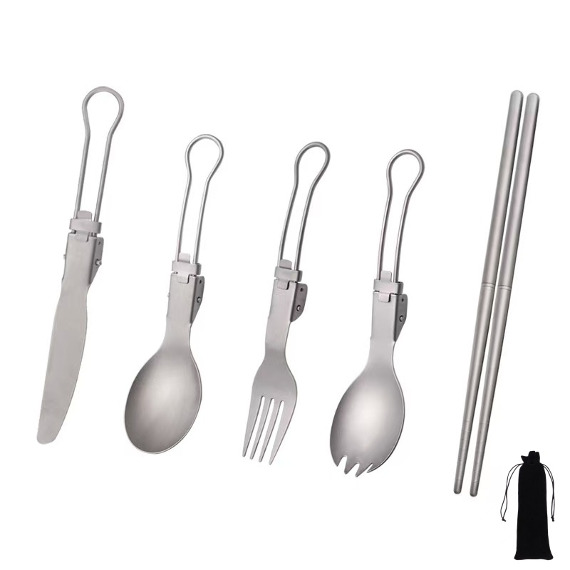 Camping Cooking Set Lightweight - Ensemble d'ustensiles pliables en titane avec