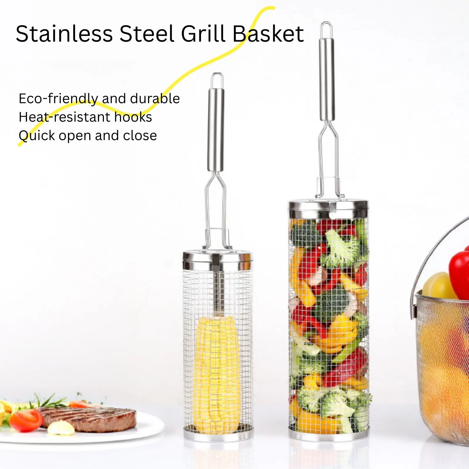 Camping Cooking Vegetables - Panier de cuisson roulant en acier